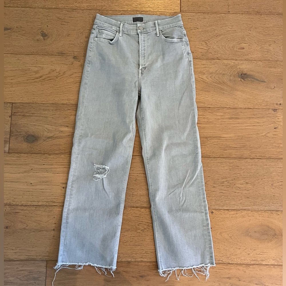 MOTHER The Maverick Fray Gray Crop High Waisted Jeans